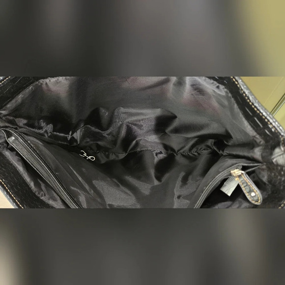 NWOT black crocodile pleather shoulder tote briefcase bag - Picture 6 of 9